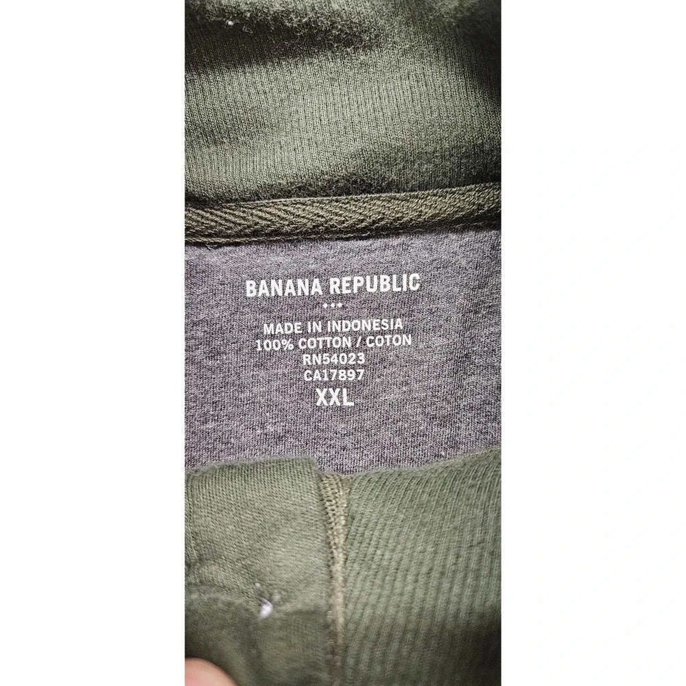 Banana Republic Mens XXL Olive Green Striped Mock Neck 4-Button Pullover Shirt